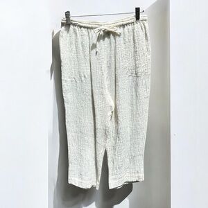 🌻Cheyenne Crepe Ivory Lagenlook Minimalist Linen Pants Size M/L